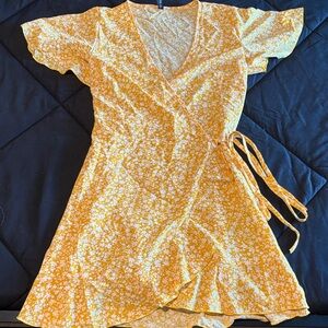 Zaful Yellow Floral Wrap Dress